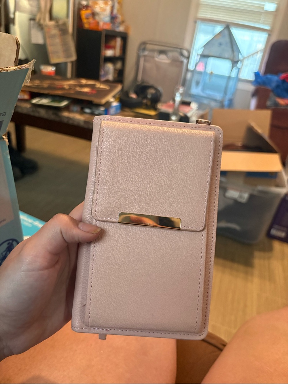 Pink Wallet Phone Case with Gold Accent and Card Pocket